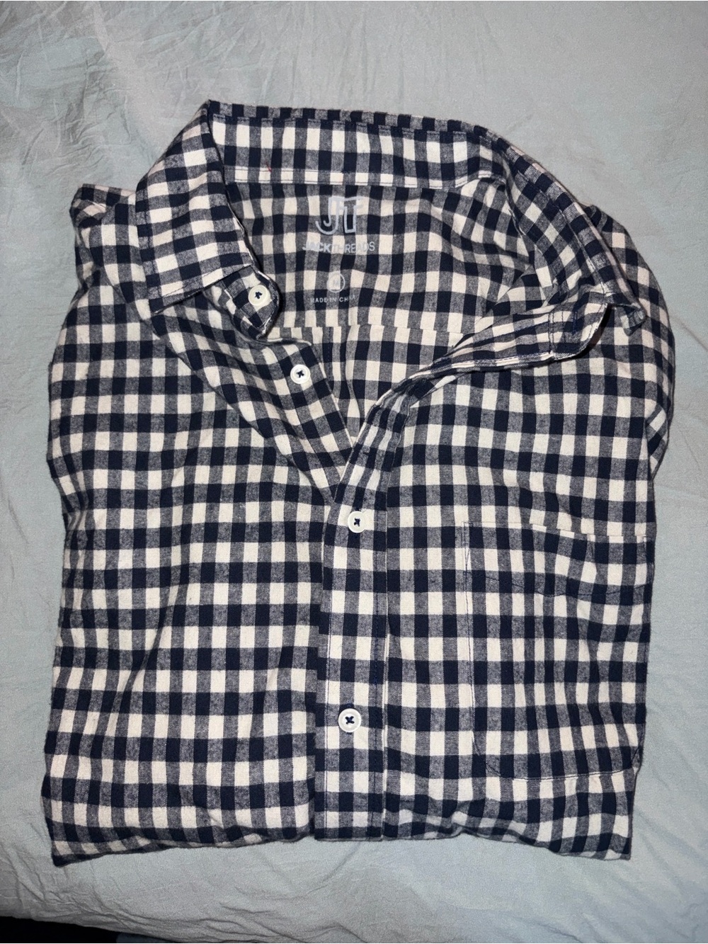 Men's Navy and White Check Button-Down Shirt